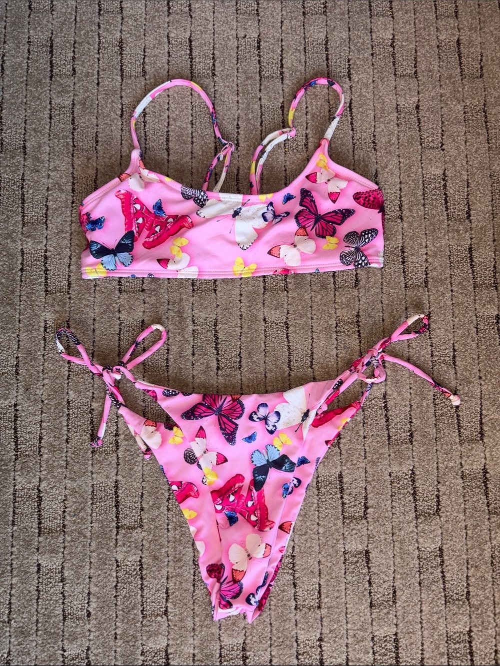 Pink Butterfly Print Bikini Set SHEIN